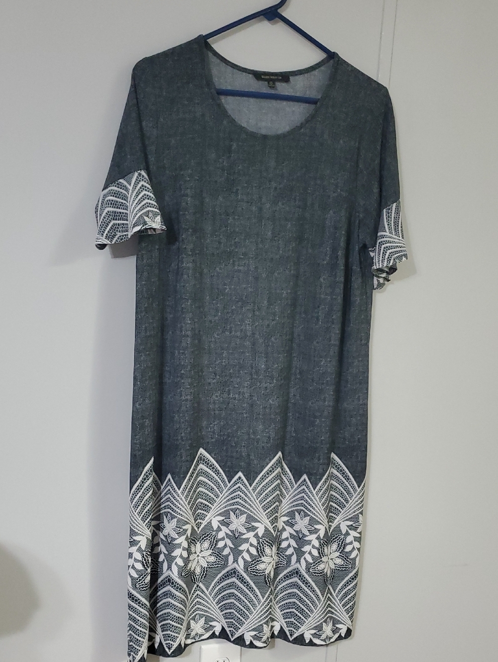 Women's Slate Blue Embroidered Hem Dress